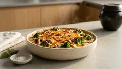 버섯·브로콜리 듬뿍 된장 두유 그라탱—마로 자연스럽게 걸쭉하게, 담백한 오븐 한 끼